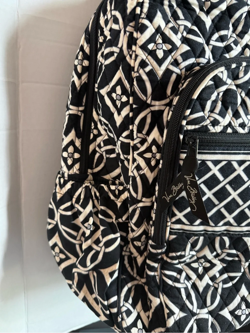 Vera Bradley Black and White Patterned Quilted Backpack
